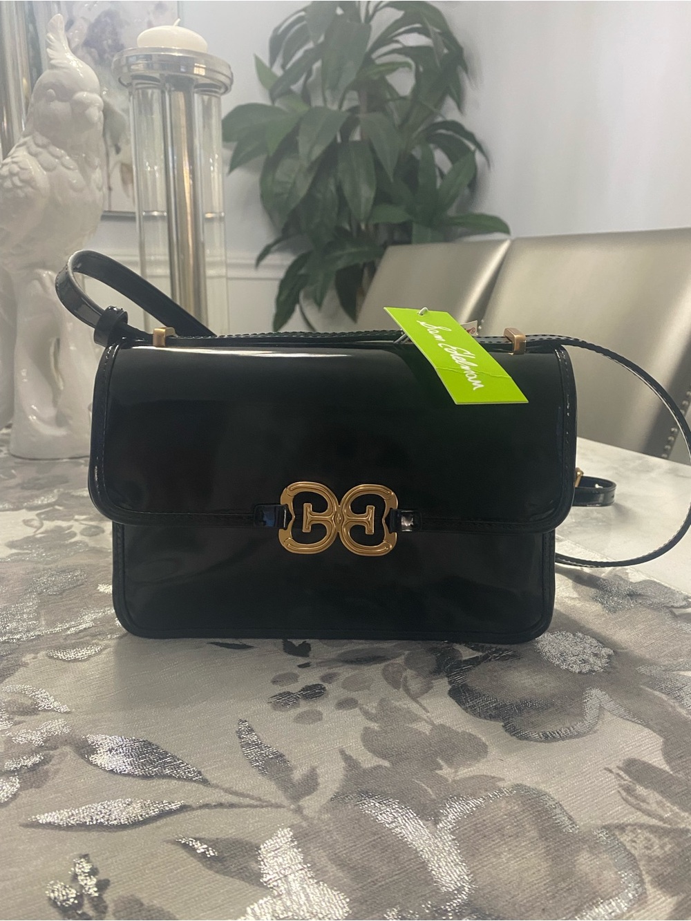 Sam Edelman Christy Black Patent Leather Crossbody Bag